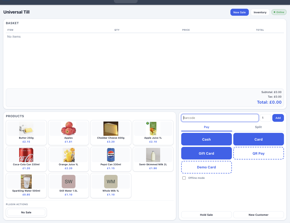 Universal Till sale screen